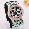 Leopard style leather strap women elegant bangle watch